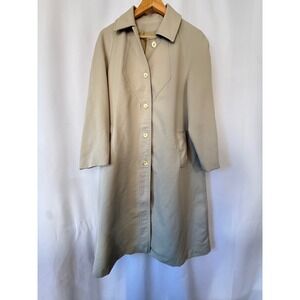 Vintage ILGWU Union Made Tan Trench Coat Beige Button Front Midi Overcoat Womens